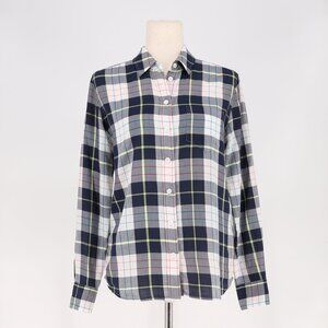 EQUIPMENT FEMME  Plaid Lightweight Cotton Button Front Shirt Navy Gray Size XS